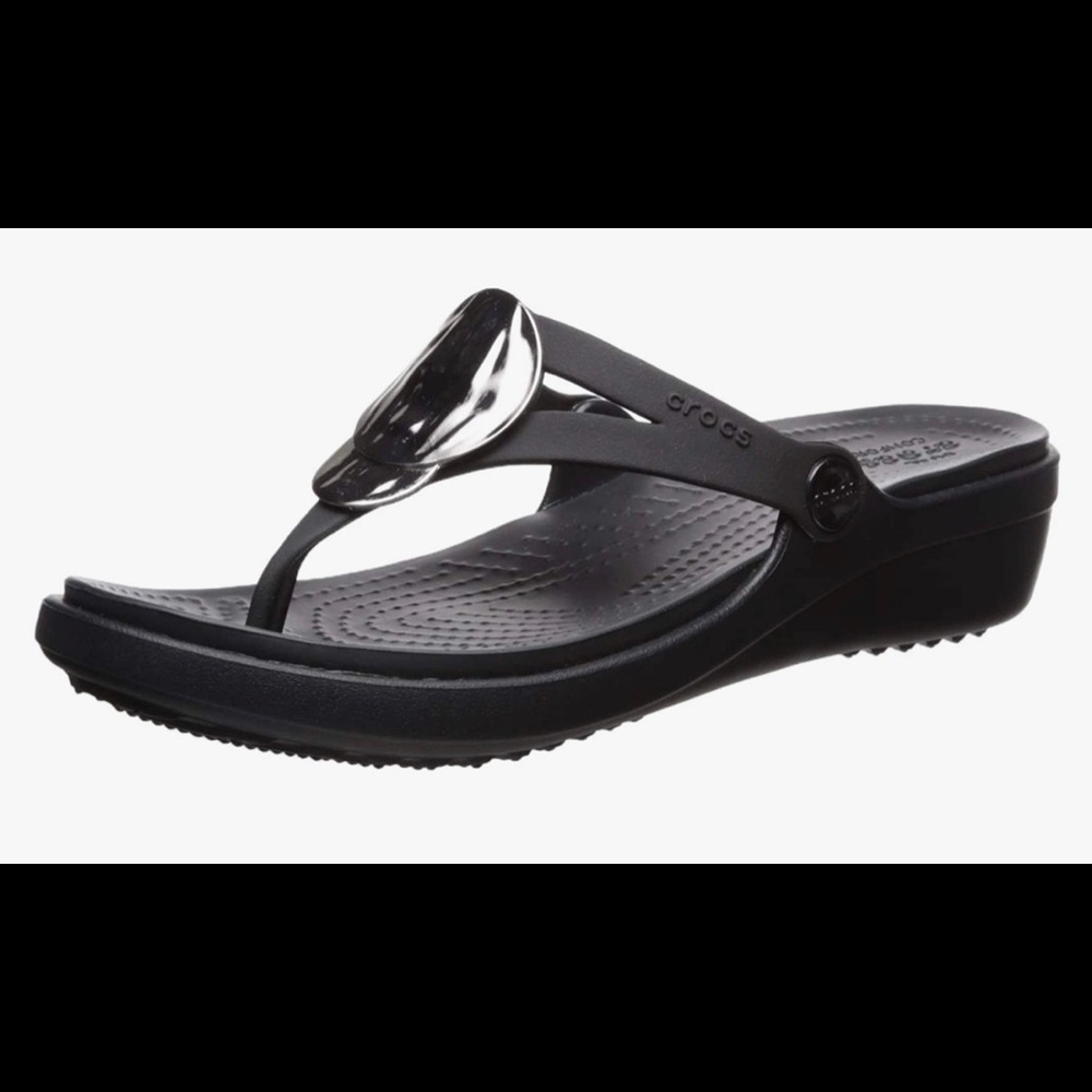 CROCS Sanrah Liquid Metallic Wedge Flip Sandal
